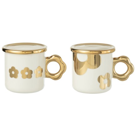 Set de 2 tasses en céramique blanc et doré 13.3x9.5x9.4 cm