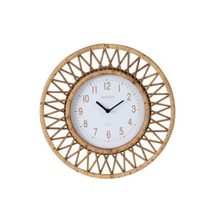 Horloge murale en rotin naturel 40x2.5x40 cm