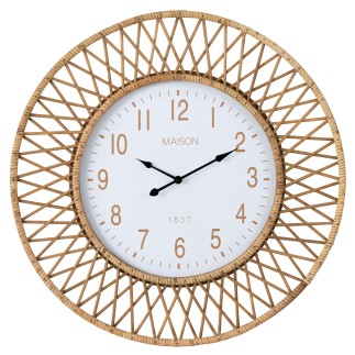 Horloge murale en rotin contreplaqué naturel blanc 61.5x2.5x61.5 cm