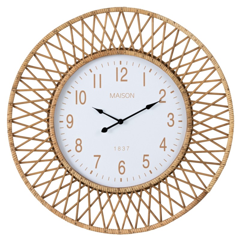 Horloge murale en rotin contreplaqué naturel blanc 61.5x2.5x61.5 cm