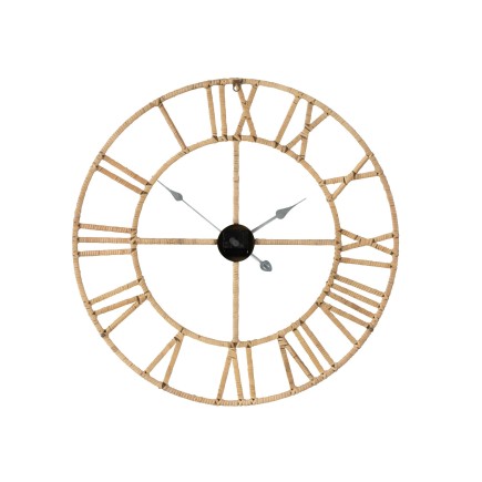 Horloge murale en rotin naturel 70x70x4 cm