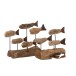 5 poissons sur socle en bois naturel 25x10x22 cm