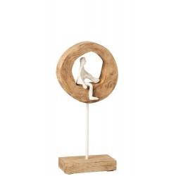 Figura pensativa anillo bajo madera mango/aluminio natural/blanco Alt. 38 cm
