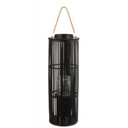Lanterne cylindrique en bois noir 25x13x80 cm