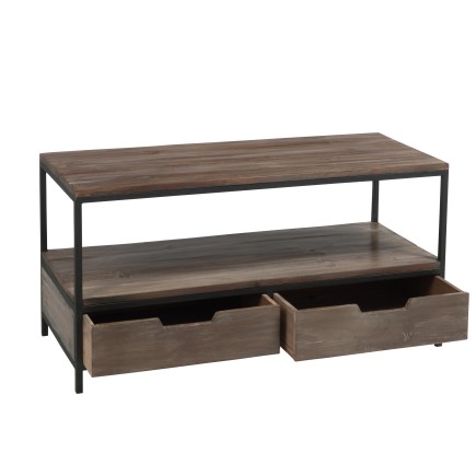 Mesa de salón de madera marrón y metal negro 120x50x60.5 cm