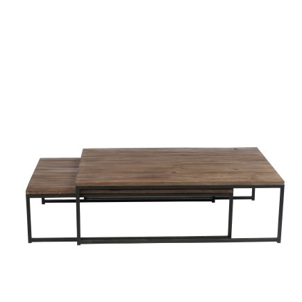 Set de 2 tables de salon en bois marron et métal noir 120x80x38.5 cm