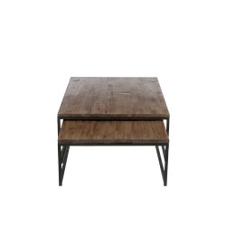 SET DE 2 TABLES DE SALON BOIS/METAL MARRON+NOIR