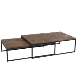 Set de 2 tables de salon en bois marron et métal noir 120x80x38.5 cm