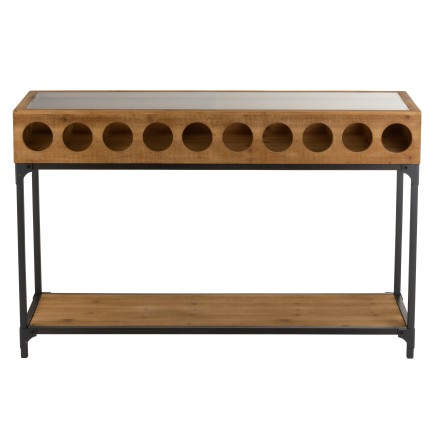 console pour bouteille en bois - métal naturel 120x38x76.5 cm