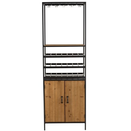 Armoire avec rangement bouteilles en bois - métal noir - naturel 60x42.5x180 cm