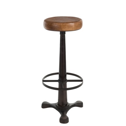 Tabouret de bar en cuir et métal marron 36x36x80 cm