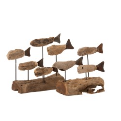 5 poissons sur socle en bois naturel 25x10x22 cm