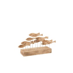 12 poissons sur socle en bois naturel 54x14x34 cm