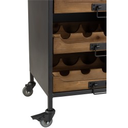 ARMOIRE A ROULETTES 7 TIROIRS POUR BOUTEILLES DE VIN METAL/BOIS NATUREL