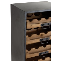 ARMOIRE A ROULETTES 7 TIROIRS POUR BOUTEILLES DE VIN METAL/BOIS NATUREL