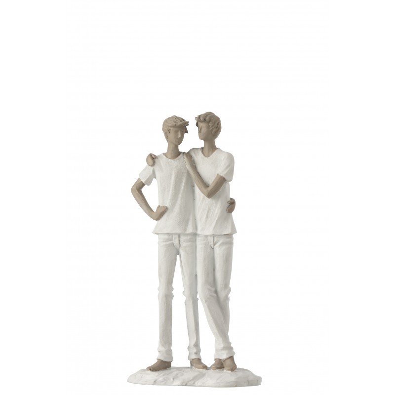 Couple de garçons en résine blanc 14x8x26 cm