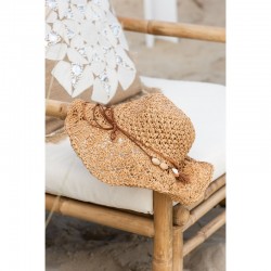 Sombrero de playa para mujer con decoración de perlas de 35x13 cm