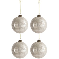 Boite de 4 boules de Noël en verre argent et noisette