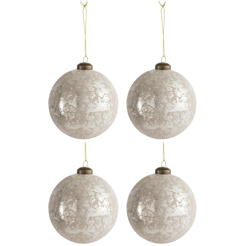 Boite de 4 boules de Noël en verre argent et noisette