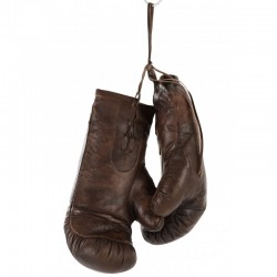 Gants de boxe décoratif en cuir marron 25x45x19 cm
