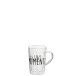 Tasse avec inscription noire en verre transparent H11cm