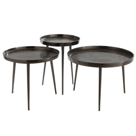 Set de 3 tables gigognes en métal gris 61x61x54 cm