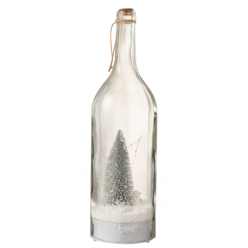 Sapin de Noël dans bouteille décorative en verre argent 12.5x12