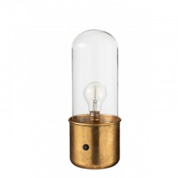 Lámpara de mesa industrial de vidrio y zinc dorado de 34 cm de altura