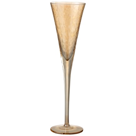 Flute à champagne en verre irrégulier ambré H28cm