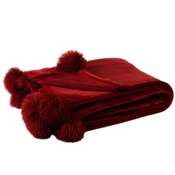 plaid pompon polyester rouge