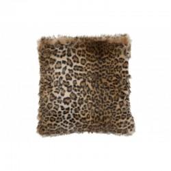 Cojín cuadrado de leopardo en piel negra y marrón de 41x41cm