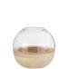 Vase boule dans socle bois en verre naturel 25x25x22.5 cm