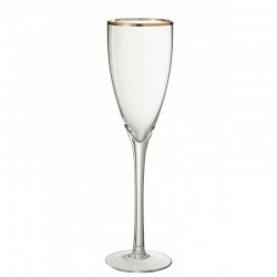 Vaso de champán con borde dorado de vidrio transparente 6x6x25cm