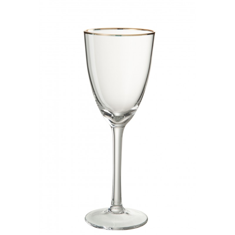 Vaso de vino con borde fino dorado de vidrio transparente de 23 cm de altura