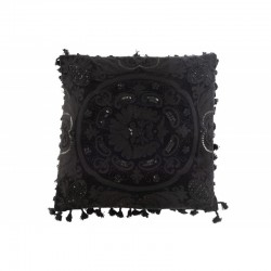 Cojín cuadrado de estilo marroquí en algodón negro de 45x45cm
