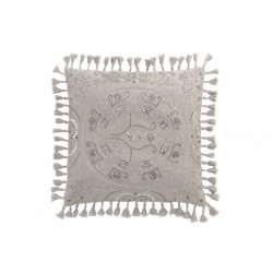 Coussin carré style marocain avec floches en velours gris 45x45cm