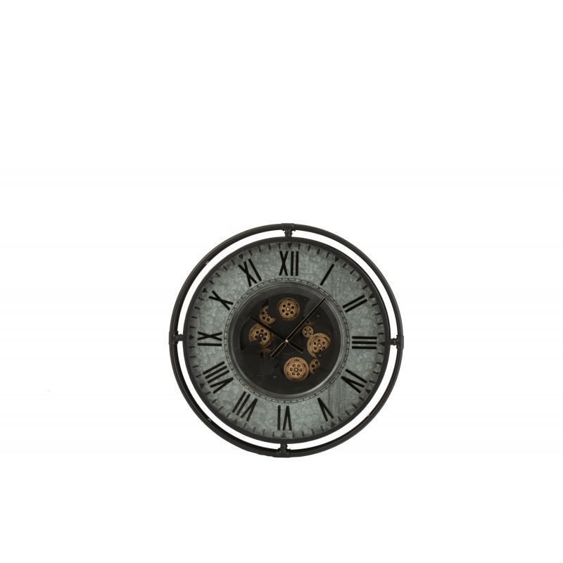 Horloge murale ronde en métal noir et gris 68x68x10 cm