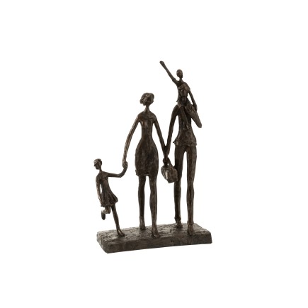 Couple en promenade avec enfants en résine marron 22x11x38cm