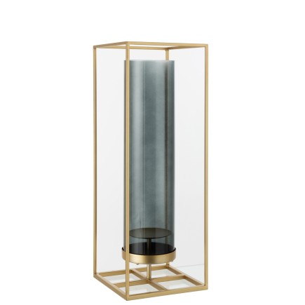 Portavelas rectangular alto metal/cristal oro Alt. 55 cm