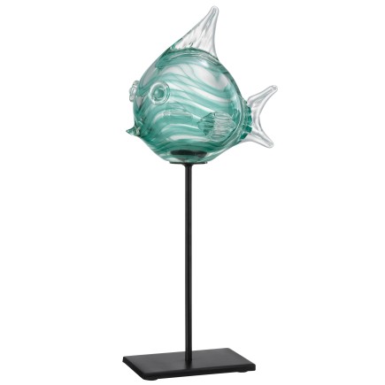 Poisson sur socle en verre Azur 17x12x38 cm