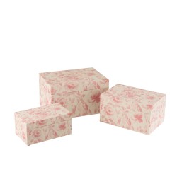 Conjunto de 3 cajas de madera rosa y blanca de 35x25x20 cm