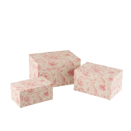 Set de 3 boites en bois rose et blanc 35x25x20 cm