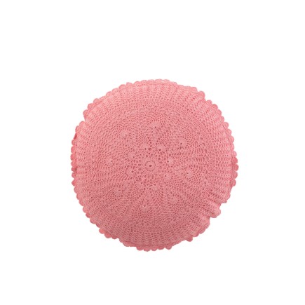 Coussin rond avec dentelle en coton rose 38x38cm