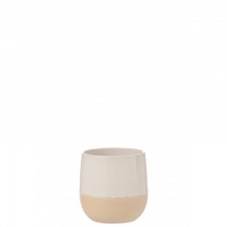 Cachepot de cerámica blanco - beige 16x16x16.5 cm