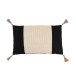 Coussin rectangle avec pompons en coton noir 50x30cm - Coussin d'extérieur