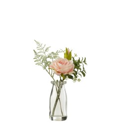 Bouquet de rose artificiel en plastique rose 13x13x25 cm