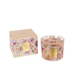 Bougie parfumée hapiness 35H dans pot en verre rose 10x10x7.5 cm