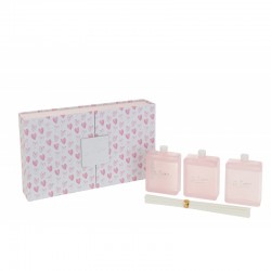 Caja de 3 aceites perfumados en vidrio rosa 22x13.5x5 cm