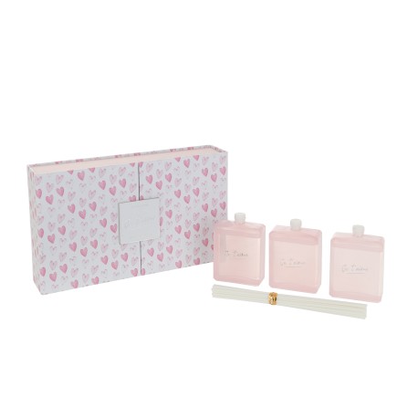 Coffret de 3 huiles parfumées en verre rose 22x13.5x5 cm