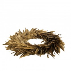 Corona decorativa de plumas doradas de 55x55x8 cm